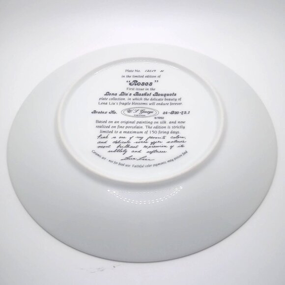 Lena Liu 1992 Plate 8" Porcelain Roses Basket Bouquets Gold Trim Limited Edition - Picture 4 of 8